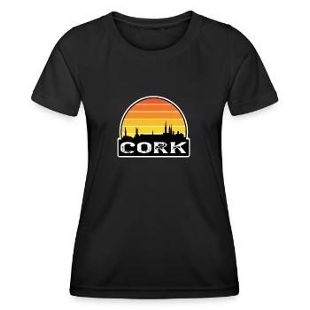 Cork Ireland Flag Skyline Travel Souvenir - Women's Functional T-Shirt - black - Front - AI Model Female 172 light (172cm)