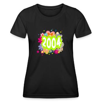 Jahr 2004 Jubiläum Groovy blumig - Frauen Funktions-T-Shirt - Schwarz - Vorne - AI Model Female 172 light (172cm)
