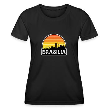 Brasilia Brazil Flag Skyline Travel Souvenir - Women's Functional T-Shirt - black - Front - AI Model Female 172 light (172cm)