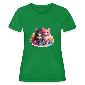 Two kittens with ball of wool in vector graphic style - Women's Functional T-Shirt - kelly green - Front - AI Model Female 172 dark (172cm)