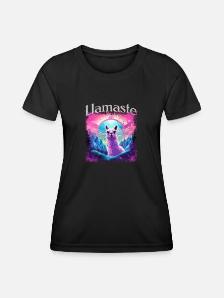 Lama Namaste - Frauen Funktions-T-Shirt - Schwarz