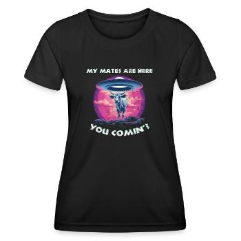 UFO Aliens mit Kuh befreundet - Frauen Funktions-T-Shirt - Schwarz - Vorne - AI Model Female 172 light (172cm)