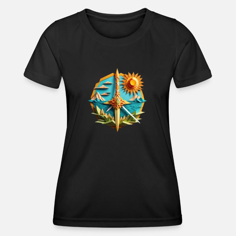 Summer beach origami sword - Women's Functional T-Shirt - black