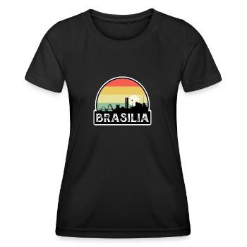 Brasilia Brazil Flag Skyline Travel Souvenir - Women's Functional T-Shirt - black - Front - AI Model Female 172 light (172cm)
