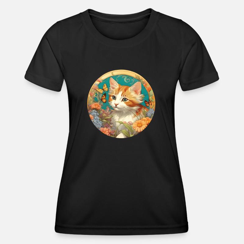 Cute kitten in naïve style - Women's Functional T-Shirt - black
