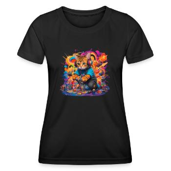 Chat coloré DJ - T-shirt sport Femme - noir - Devant - AI Model Female 172 light (172cm)