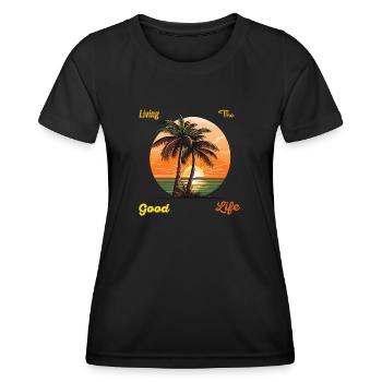 Palmenstrand „Living the good life“ mit Sunset - Frauen Funktions-T-Shirt - Schwarz - Vorne - AI Model Female 172 light (172cm)