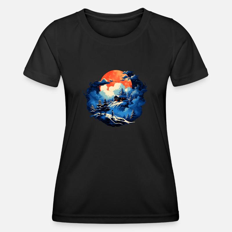 Romantic mountain hut in a wintry atmosphere - Women's Functional T-Shirt - black