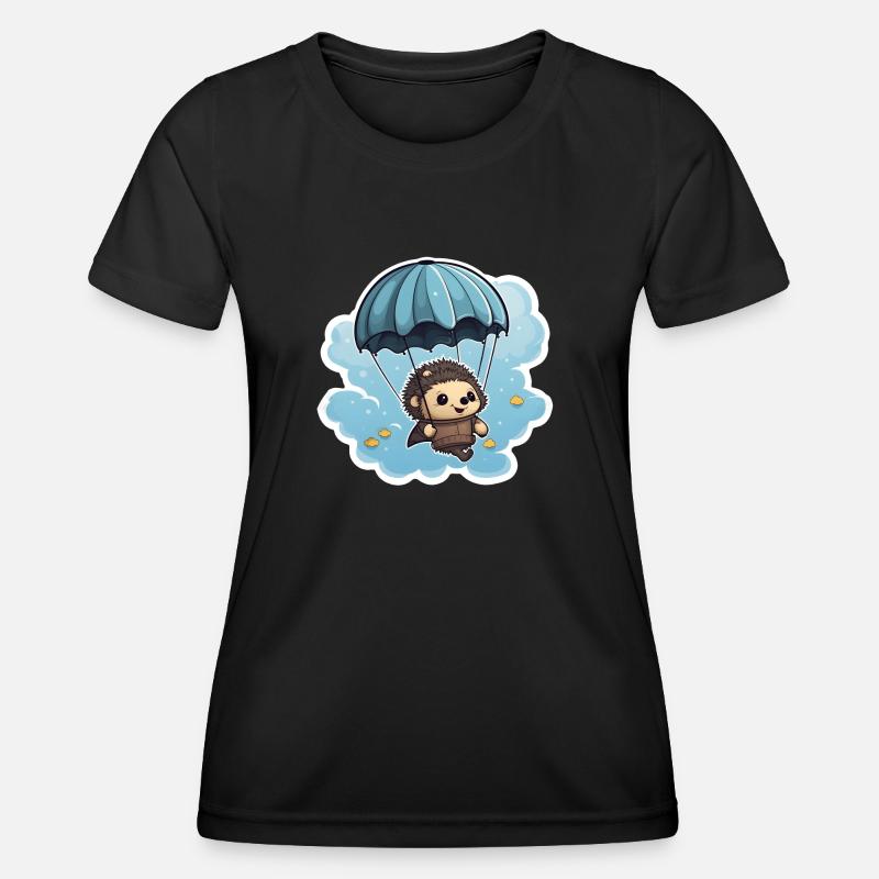 Hedgehog with parachute - Women's Functional T-Shirt - black