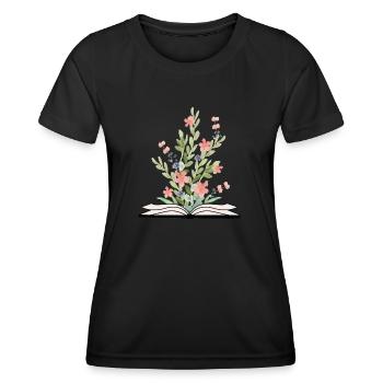 Livre ouvert avec des fleurs en croissance - T-shirt sport Femme - noir - Devant - AI Model Female 172 light (172cm)