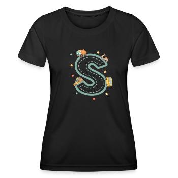 Lettre s véhicule - cadeau enfant personnalisé - T-shirt sport Femme - noir - Devant - AI Model Female 172 light (172cm)
