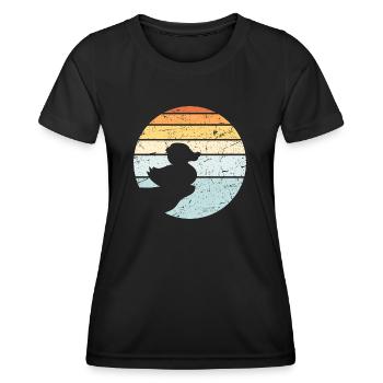 Rubber Rubber Rubber Bath Duck Cliff Sun Moon - Women's Functional T-Shirt - black - Front - AI Model Female 172 light (172cm)