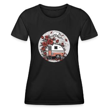 Camper / Motorhome / camping / Roadtrip / Travel - Women's Functional T-Shirt - black - Front - AI Model Female 172 light (172cm)