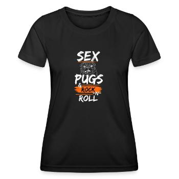 Mops and Roll - Der rockige Mops - Frauen Funktions-T-Shirt - Schwarz - Vorne - AI Model Female 172 light (172cm)