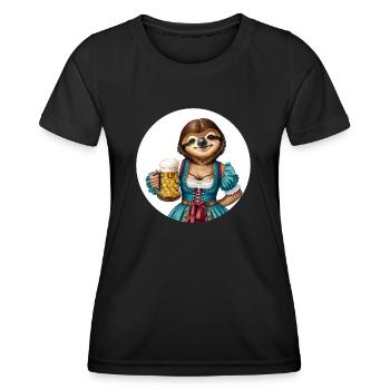 Sloth in dirndl with beer glass - Women's Functional T-Shirt - black - Front - AI Model Female 172 light (172cm)
