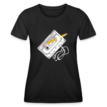 Kassette mit Bleistift zurückspulen - Frauen Funktions-T-Shirt - Schwarz - Vorne - AI Model Female 172 light (172cm)