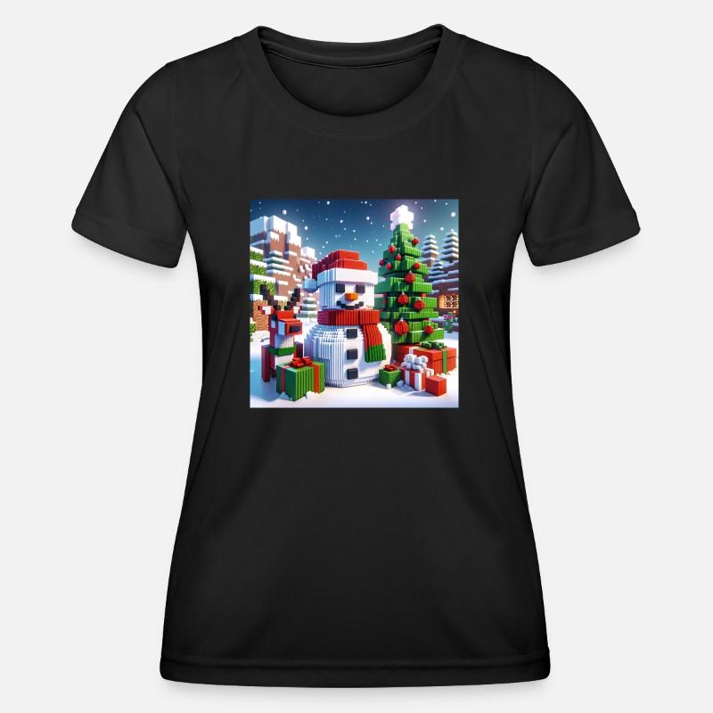 Snowman pixel christmas - Women's Functional T-Shirt - black
