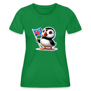Cute puffin with Icelandic flag - Women's Functional T-Shirt - kelly green - Front - AI Model Female 172 dark (172cm)