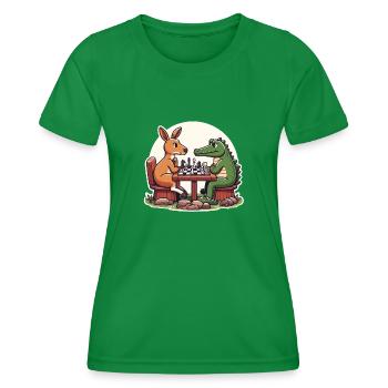 Kangaroo vs Crocodile: A Fun Chess Design - Women's Functional T-Shirt - kelly green - Front - AI Model Female 172 dark (172cm)