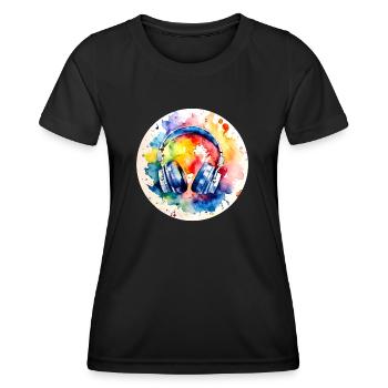 Colorful Headphones Music - Women's Functional T-Shirt - black - Front - AI Model Female 172 light (172cm)