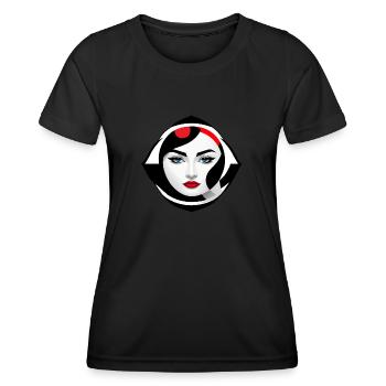 Frauengesicht in SW/W/Rot Abstrakter Illustration - Frauen Funktions-T-Shirt - Schwarz - Vorne - AI Model Female 172 light (172cm)