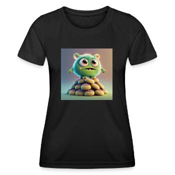 cute monster scary funny spooky sitting on a heap - Women's Functional T-Shirt - black - Front - AI Model Female 172 light (172cm)