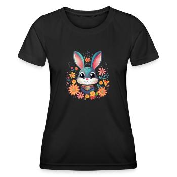Hase umhüllt von wunderschönen Blumen, süß - Frauen Funktions-T-Shirt - Schwarz - Vorne - AI Model Female 172 light (172cm)