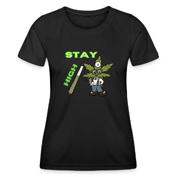 Stay High Cannabis T Shirt - Frauen Funktions-T-Shirt - Schwarz - Vorne - AI Model Female 172 light (172cm)