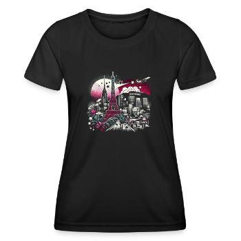 Romantisches Paris Hollywood – Stadtzauber Kunst - Frauen Funktions-T-Shirt - Schwarz - Vorne - AI Model Female 172 light (172cm)