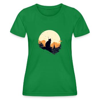 Lonely cat - Women's Functional T-Shirt - kelly green - Front - AI Model Female 172 dark (172cm)