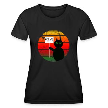 Lustige DemoCat mit Statement FCKAFD - Frauen Funktions-T-Shirt - Schwarz - Vorne - AI Model Female 172 light (172cm)