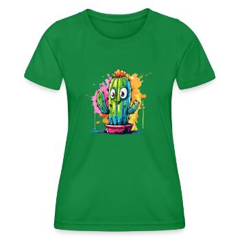 Cheerful Cactus with Eyes Splash - Women's Functional T-Shirt - kelly green - Front - AI Model Female 172 dark (172cm)