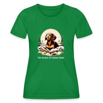 Dachshund Regenbogenbrücke Trauer - Frauen Funktions-T-Shirt - Kelly Green - Vorne - AI Model Female 172 dark (172cm)