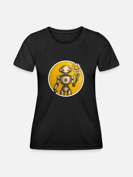 SUNFLOWER ROBOT - Women's Functional T-Shirt - black