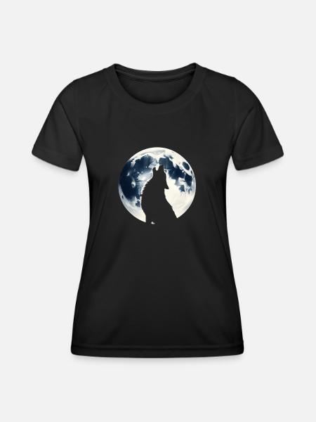 Wolf Howling At Full Moon - Women's Functional T-Shirt - black
