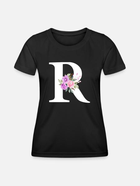 Lettre r floral violet - T-shirt sport Femme - noir