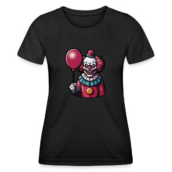 Creepy clown with red hairholding a Red Balloon - Women's Functional T-Shirt - black - Front - AI Model Female 172 light (172cm)