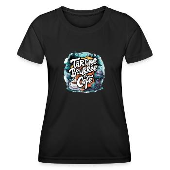 tartine beurrée et café - T-shirt sport Femme - noir - Devant - AI Model Female 172 light (172cm)