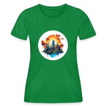 Die Stadt im Sonnenaufgang - Frauen Funktions-T-Shirt - Kelly Green - Vorne - AI Model Female 172 dark (172cm)