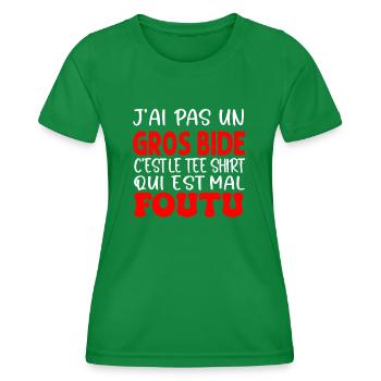 J'ai Pas Un Gros Bide cest le tee shirt mal foutu - T-shirt sport Femme - vert - Devant - AI Model Female 172 dark (172cm)