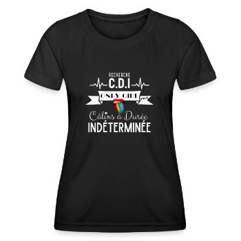 Recherche CDI Câlins à Durée Langue LGBT - T-shirt sport Femme - noir - Devant - AI Model Female 172 light (172cm)