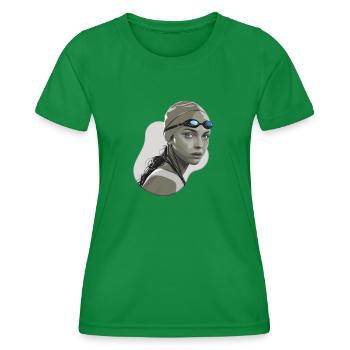 Der unnachgiebige Schwimmer mit blauen Augen - Frauen Funktions-T-Shirt - Kelly Green - Vorne - AI Model Female 172 dark (172cm)
