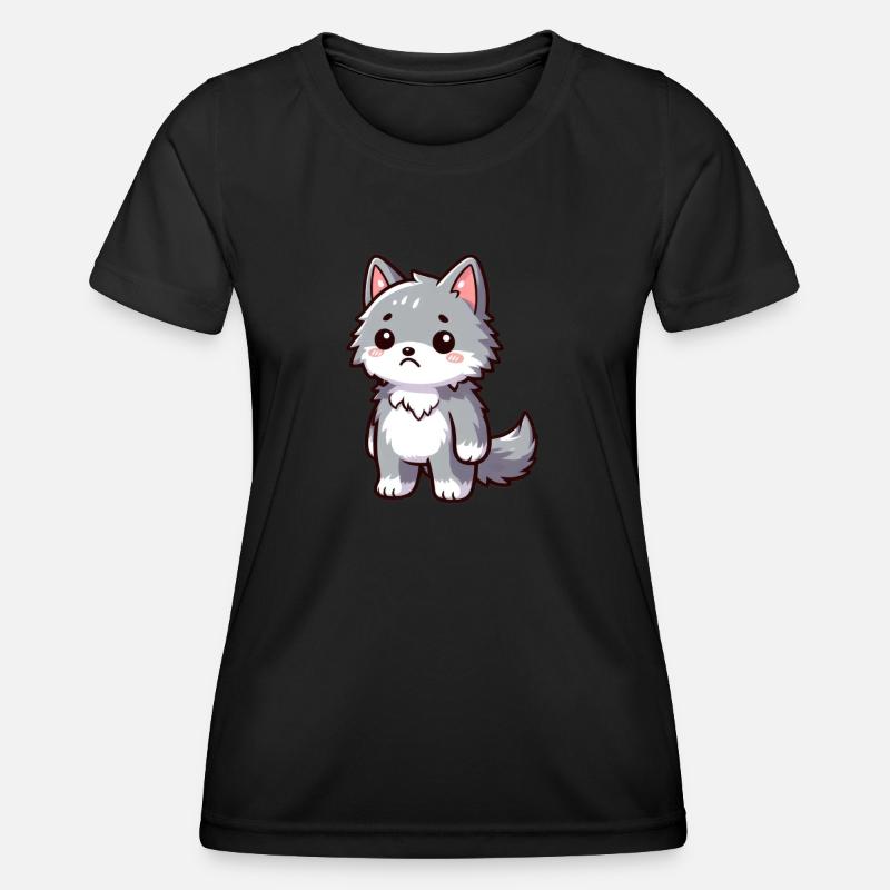 Sad little cute wolf - Women's Functional T-Shirt - black