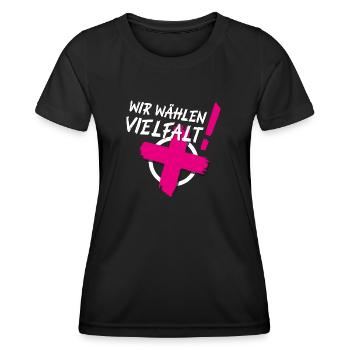 Wir wählen Vielfalt! (CSD-Design 2024) - Frauen Funktions-T-Shirt - Schwarz - Vorne - AI Model Female 172 light (172cm)
