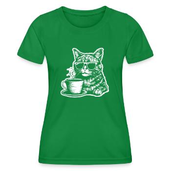 Katze Kaffee - Frauen Funktions-T-Shirt - Kelly Green - Vorne - AI Model Female 172 dark (172cm)