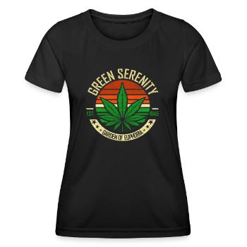 Green Serenity Retro Cannabisblatt 420 - Frauen Funktions-T-Shirt - Schwarz - Vorne - AI Model Female 172 light (172cm)