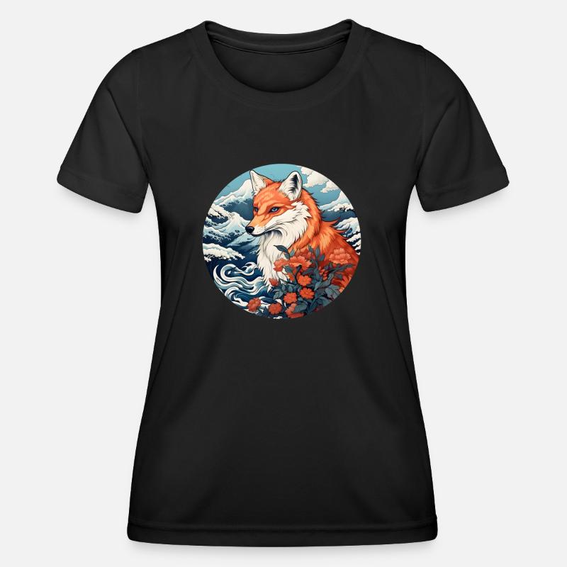 Fox wave Ukiyo-e Hokusai - Women's Functional T-Shirt - black