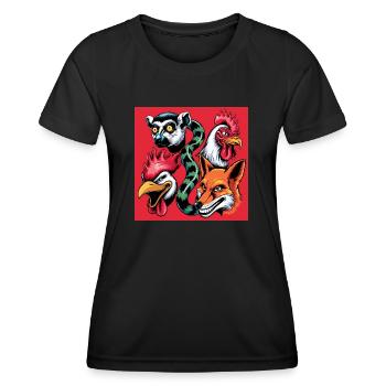 Pop Art Fox Rooster Lemur Snake Smile - Women's Functional T-Shirt - black - Front - AI Model Female 172 light (172cm)