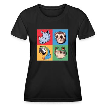 rPopart Rhino Parrot Frog Maggot Red Yellow Green - Women's Functional T-Shirt - black - Front - AI Model Female 172 light (172cm)