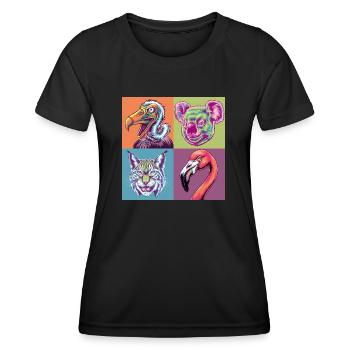 Pop-art Luchs bunt Koala Flamingo Geier Smile - Frauen Funktions-T-Shirt - Schwarz - Vorne - AI Model Female 172 light (172cm)